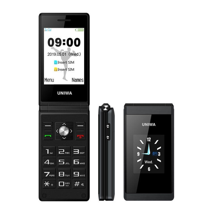 2,8 pollici + 1,77 pollici, MT6261D, supporto Bluetooth, FM, SOS, GSM, doppia SIM 2,8 pollici + 1,77 pollici, MT6261D, supporto Bluetooth, FM, SOS, GSM, doppia SIM